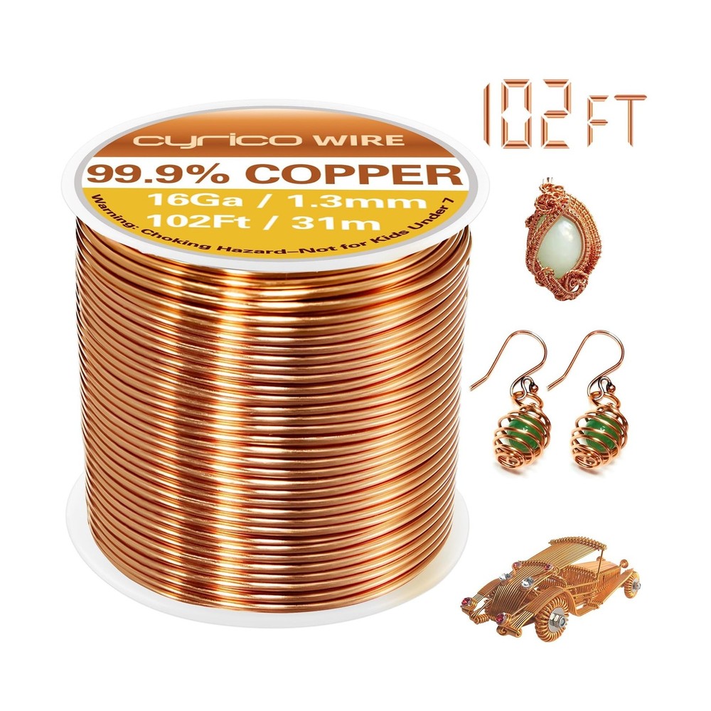 99.9% Pure Copper Wire, 16 Gauge 102 Feet Solid Copper Wire for Jew... Fast Ship