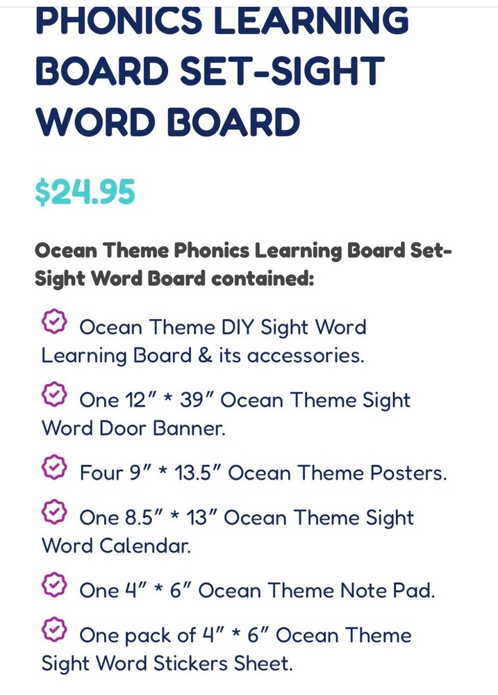 Ocean Theme Phonics Learning Board Sight Word Set - Educational Homeschool