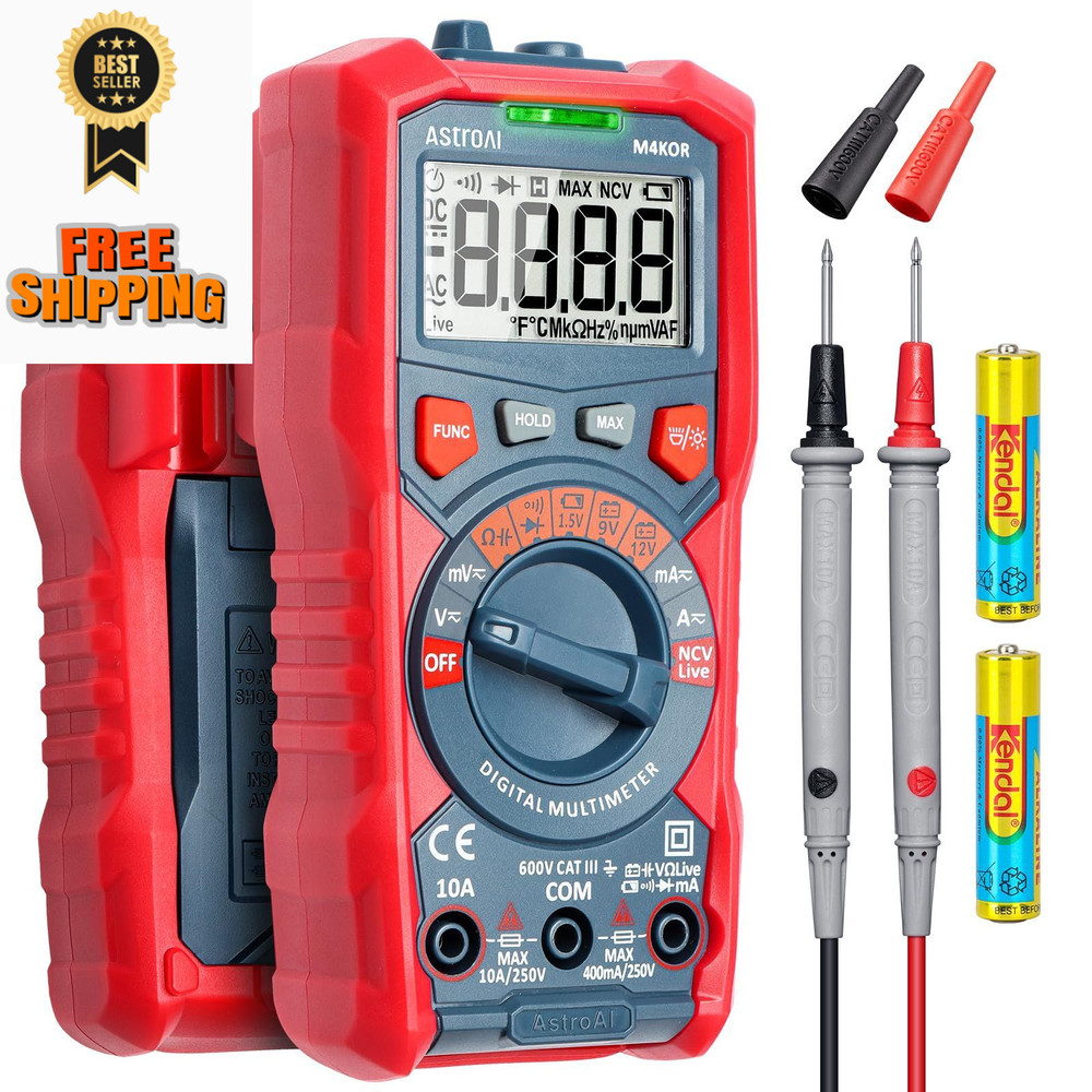 AstroAI Multimeter Tester, TRMS 4000 Counts Volt Meter Multicolored-Test Kit