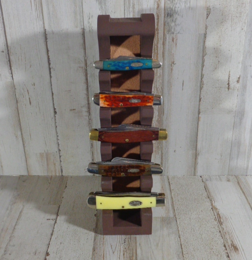 Knife Display Stand For Regular Size Pocket Knives Hand Crafted Brown Camel Felt