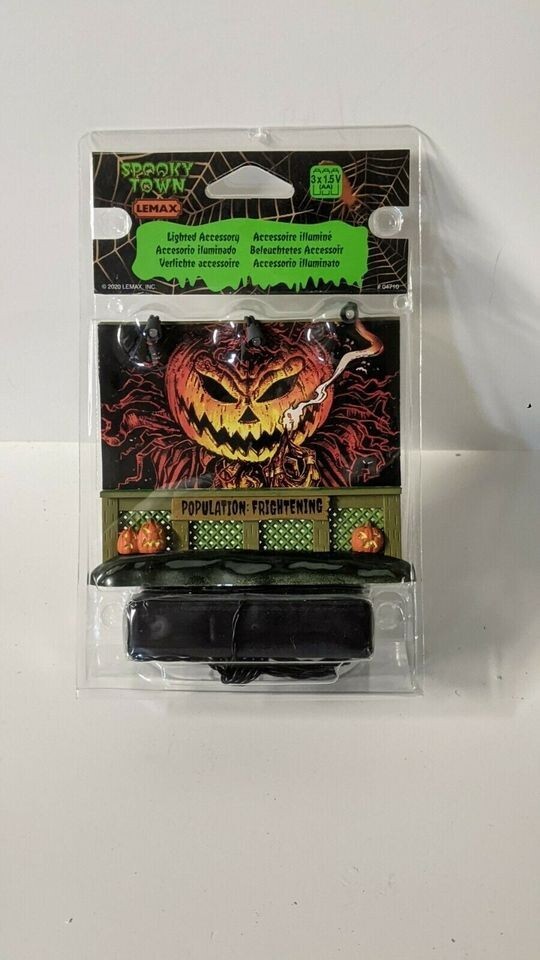 Custom Lemax Spooky Town Lighted Billboard... Large Evil Pumpkin