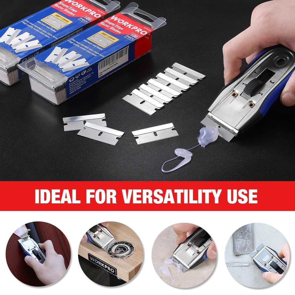 WORKPRO 200-Pack Single Razor Edge Blades, Industrial Scraper Razor Blade NEW