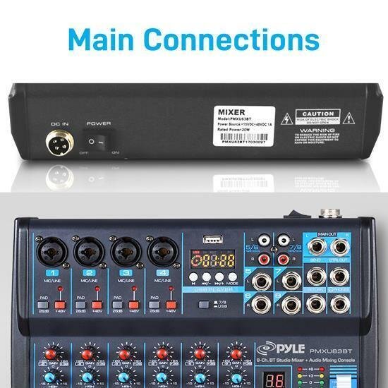 Pyle PMXU83BT Bluetooth 8 Ch. Studio / DJ Controller Audio Mixer Console System