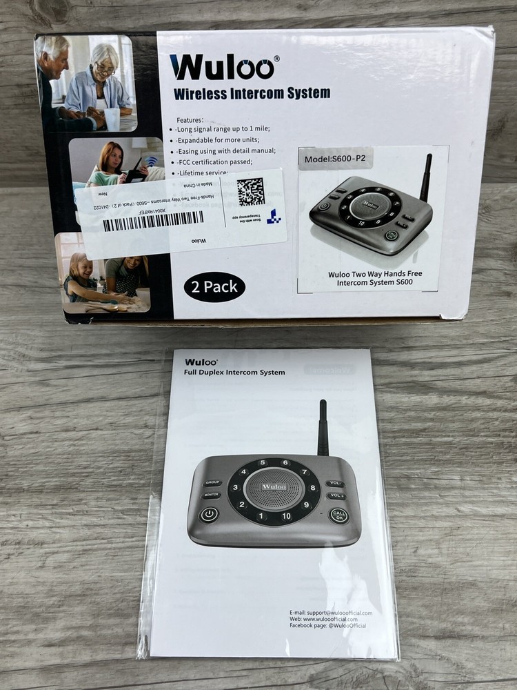 Wuloo S600-P2 Black Gray Full Duplex Wireless Intercom System 2 Pack NEW