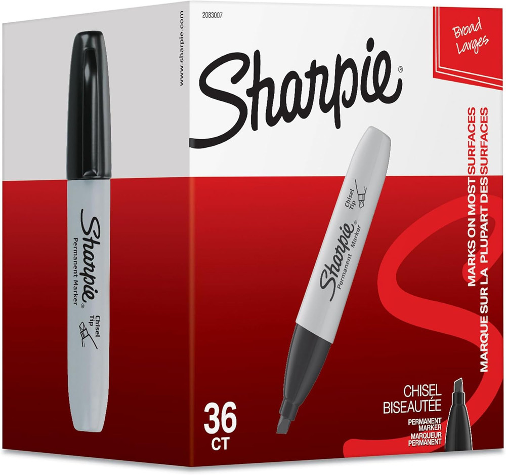 Sharpie Permanent Markers, Chisel Tip, Black, 36 Count - Home, School, Office Su