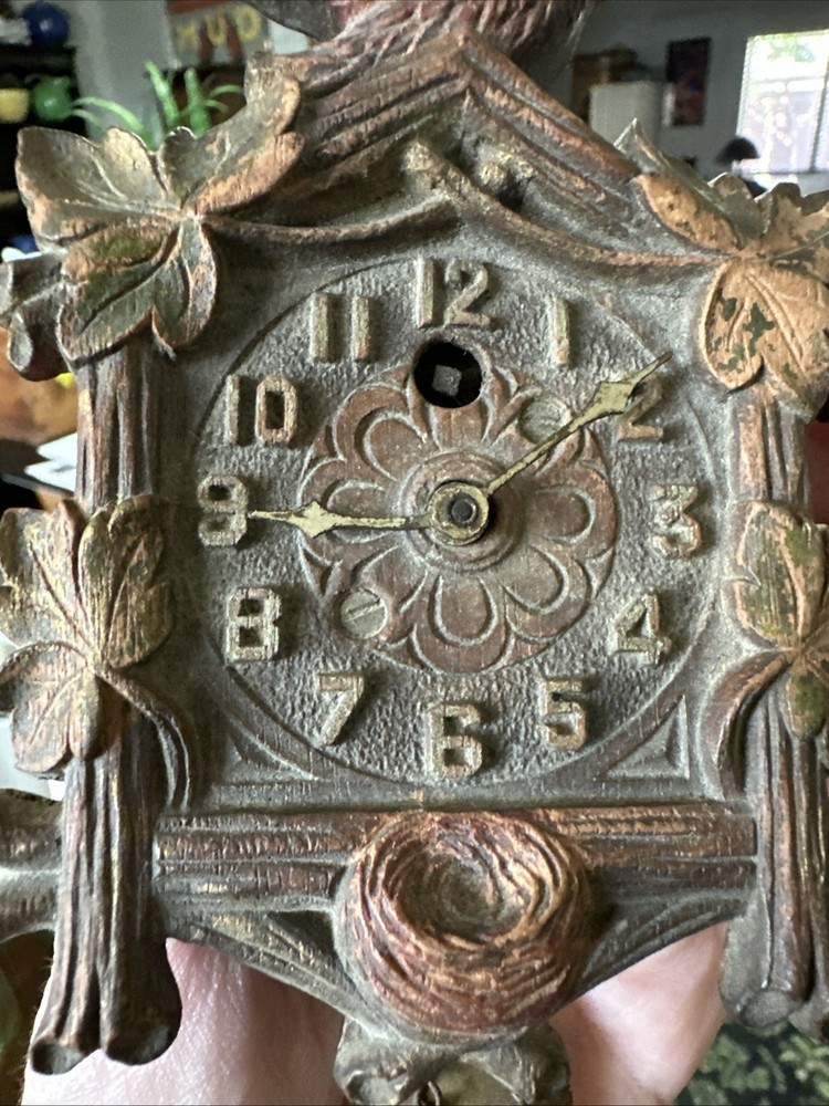 Antique August C Keebler Small 5" Wall Clock untested (NO KEY) Pinecone Weights