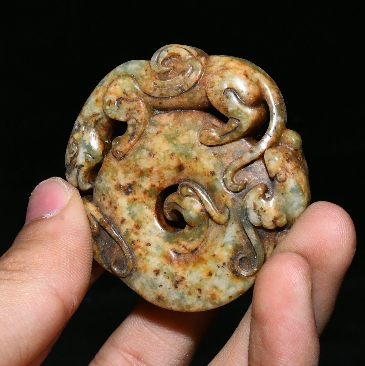 2" Hongshan Culture Old Jade Carve Dragon Loong Beast Yubi Yu Bi Amulet Pendant
