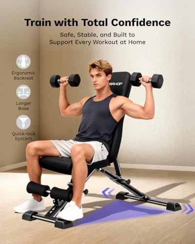 Upgraded Adjustable Weight Bench, Bench Press Full Body Workout, Quick Fold