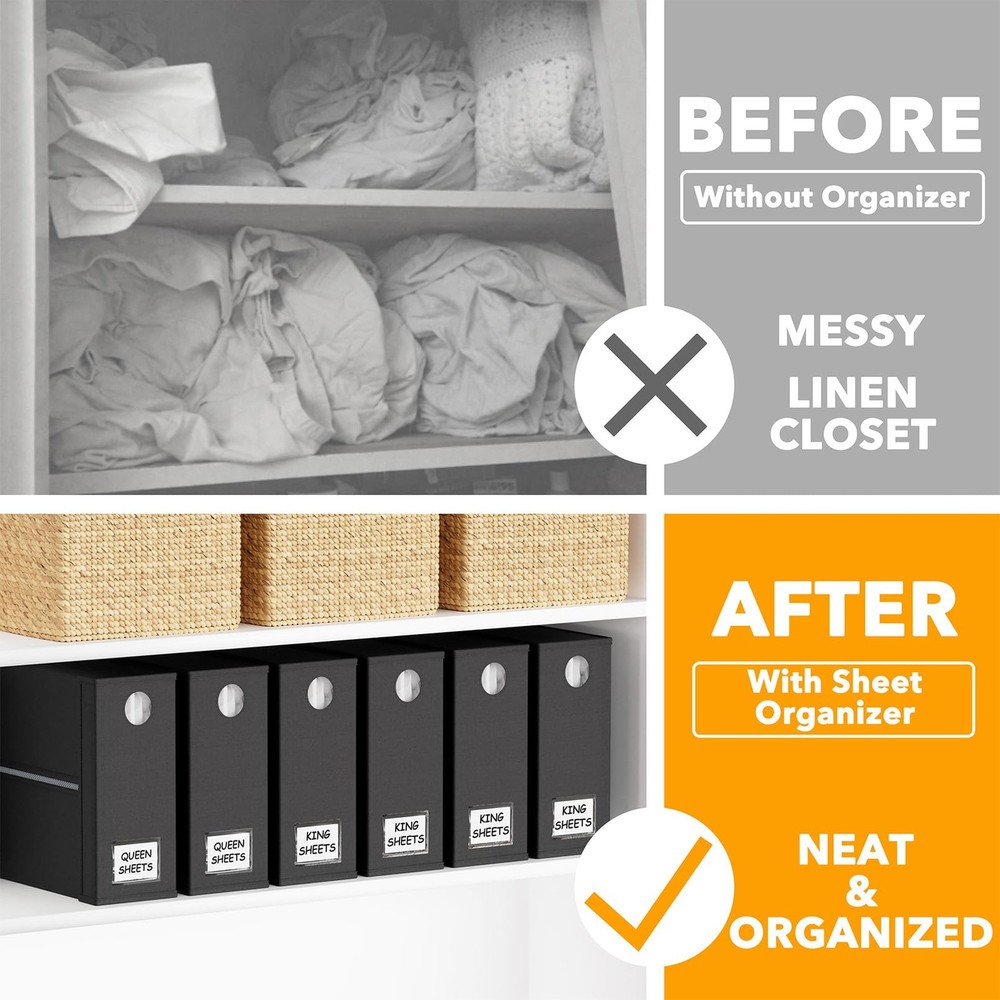 6 Pack Bed Organizer and Storage, Foldable Organizer with Window for Linen Cl...