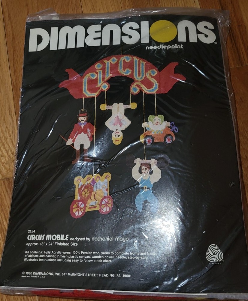 Vintage ‘80 Dimensions Circus Mobile Kit Craft Plastic Canvas Needlepoint