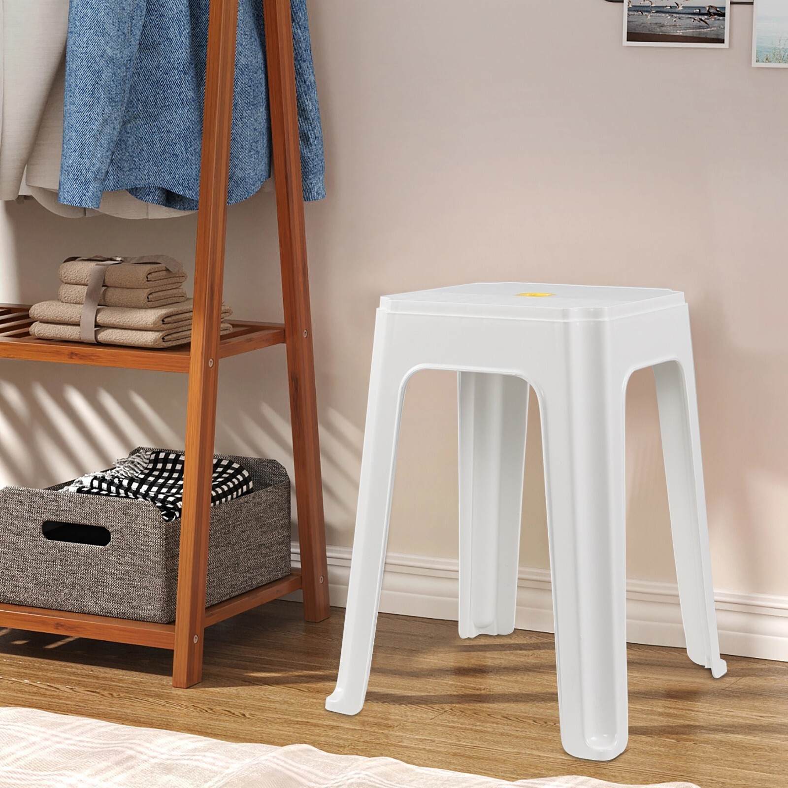6/12-Pack 18.7 Inch Height Home Plastic Seat Stool Square Stackable Chair, White