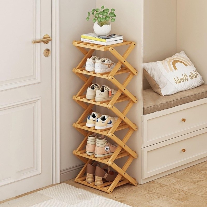 Foldable Bamboo Shoe Rack Space Saving Multi Purpose Storage Stand Durable Rack