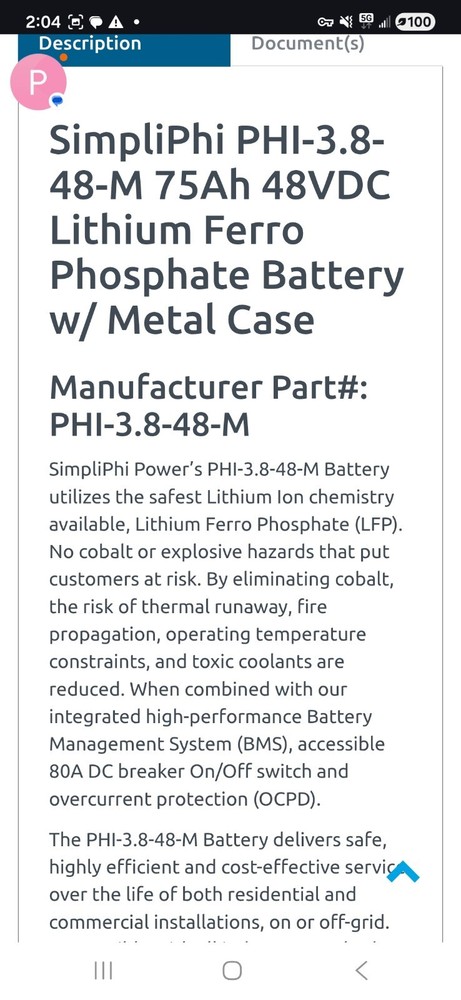 SIMPLIPHI SOLOR 48V 3.8 K BATT