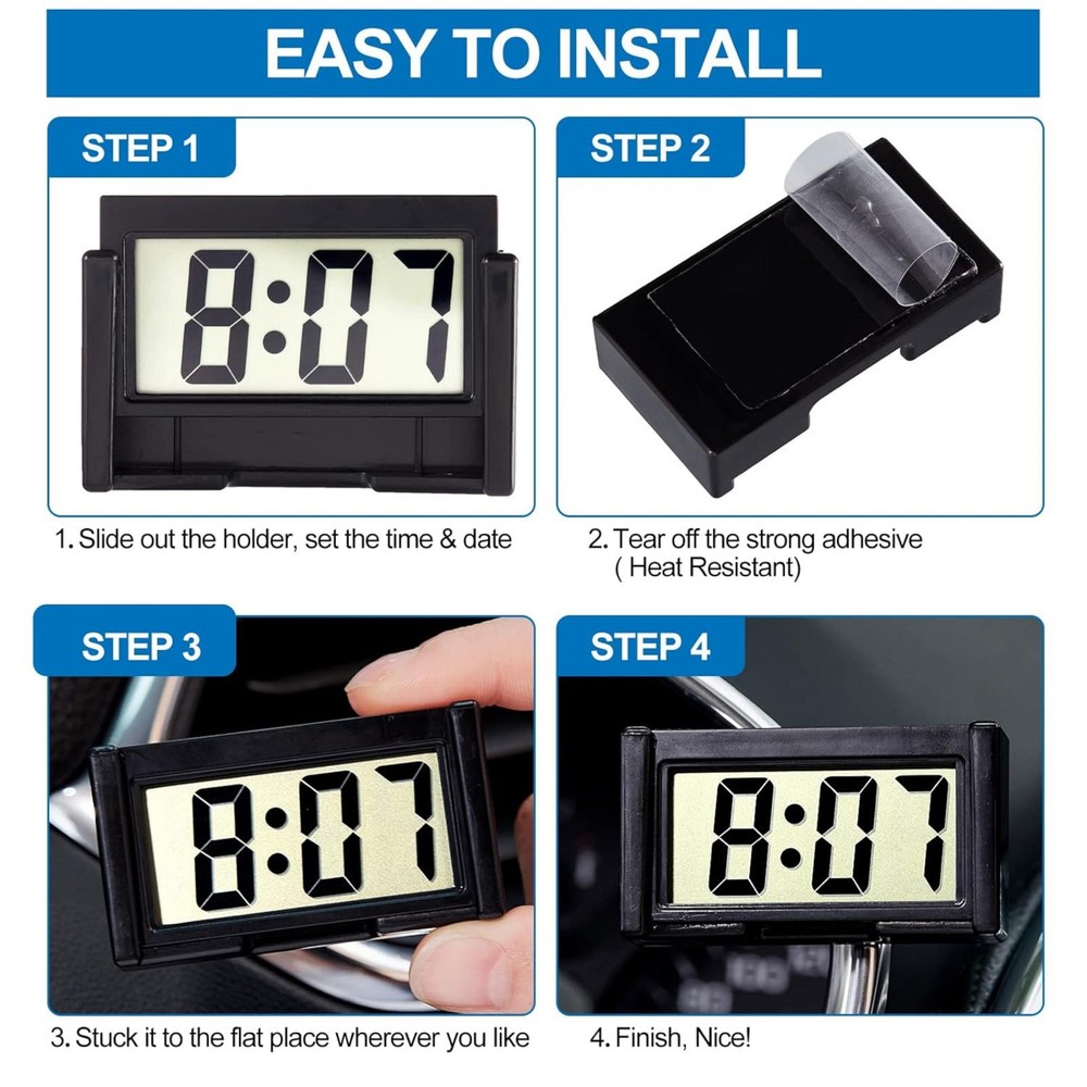 3PCS Small Adhesive Digital Clock Mini Stick On Home Office Battery LCD Screen