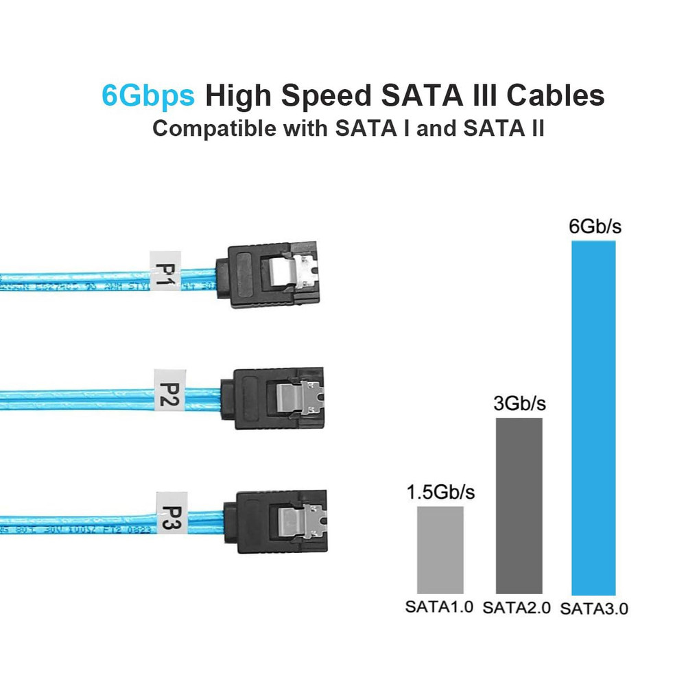 3 Pack Long-Sata-Iii Cable 1M, Thin Flexible Straight SATA 6Gbps Data Cables wit