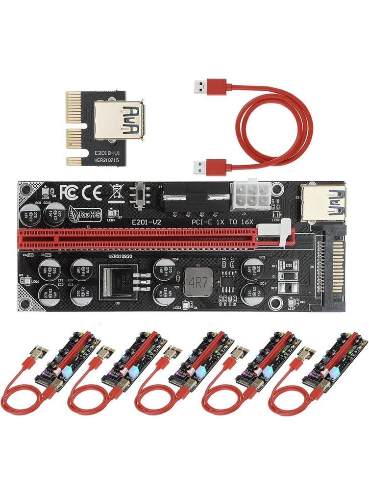 6-pack GPU Riser V009S PCIe 6 PIN + MOLEX GPU Mining ETH USB