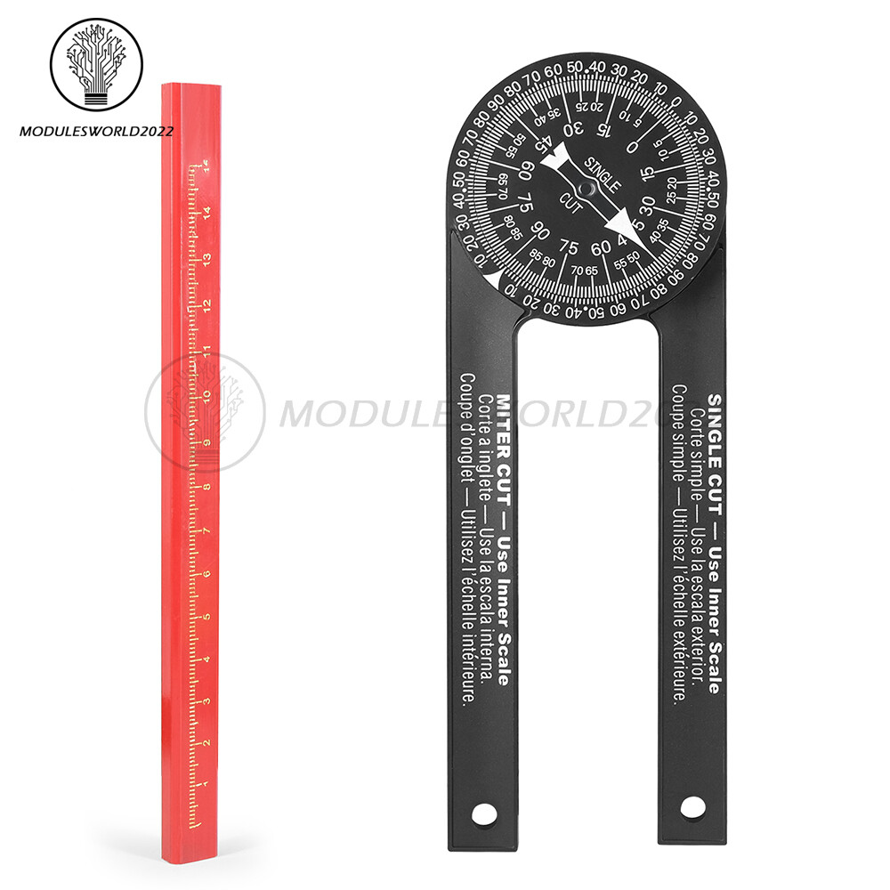 Woodworking Saw Protractor Angle Finder Level Meter Goniometer + Marking Pencil