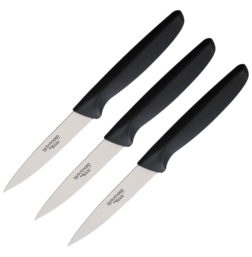 3 PACK Solingen Kitchen Paring Knife 4" Stainless Steel Blade Plastic Handle
