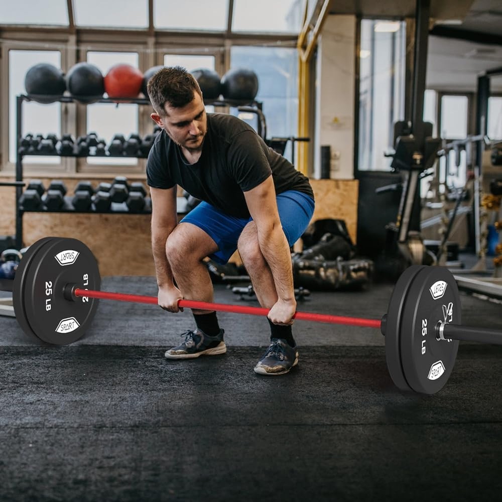 7FT Olympic Barbell Bar with Weight Plate Set Combo, Solid Olympic Bar with B...