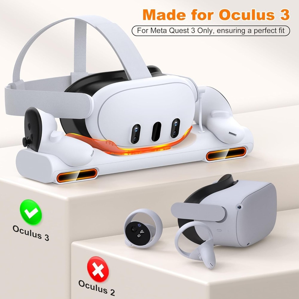 Fast VR Charging Dock for Meta Oculus Quest 3: LED VR Charger