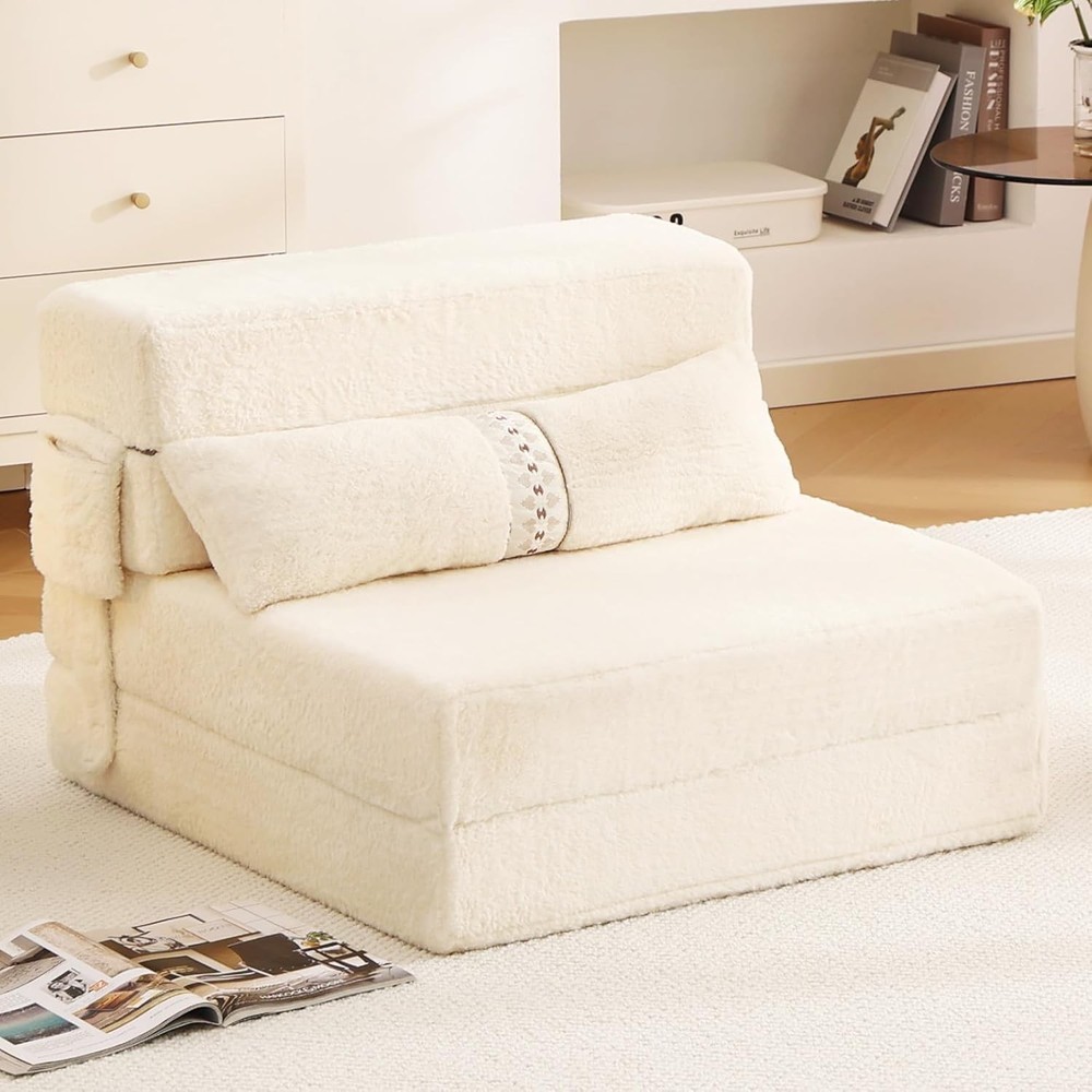 Folding Sofa Bed Couch Single Size Foldable Futon Chair W/ Pillow Folding