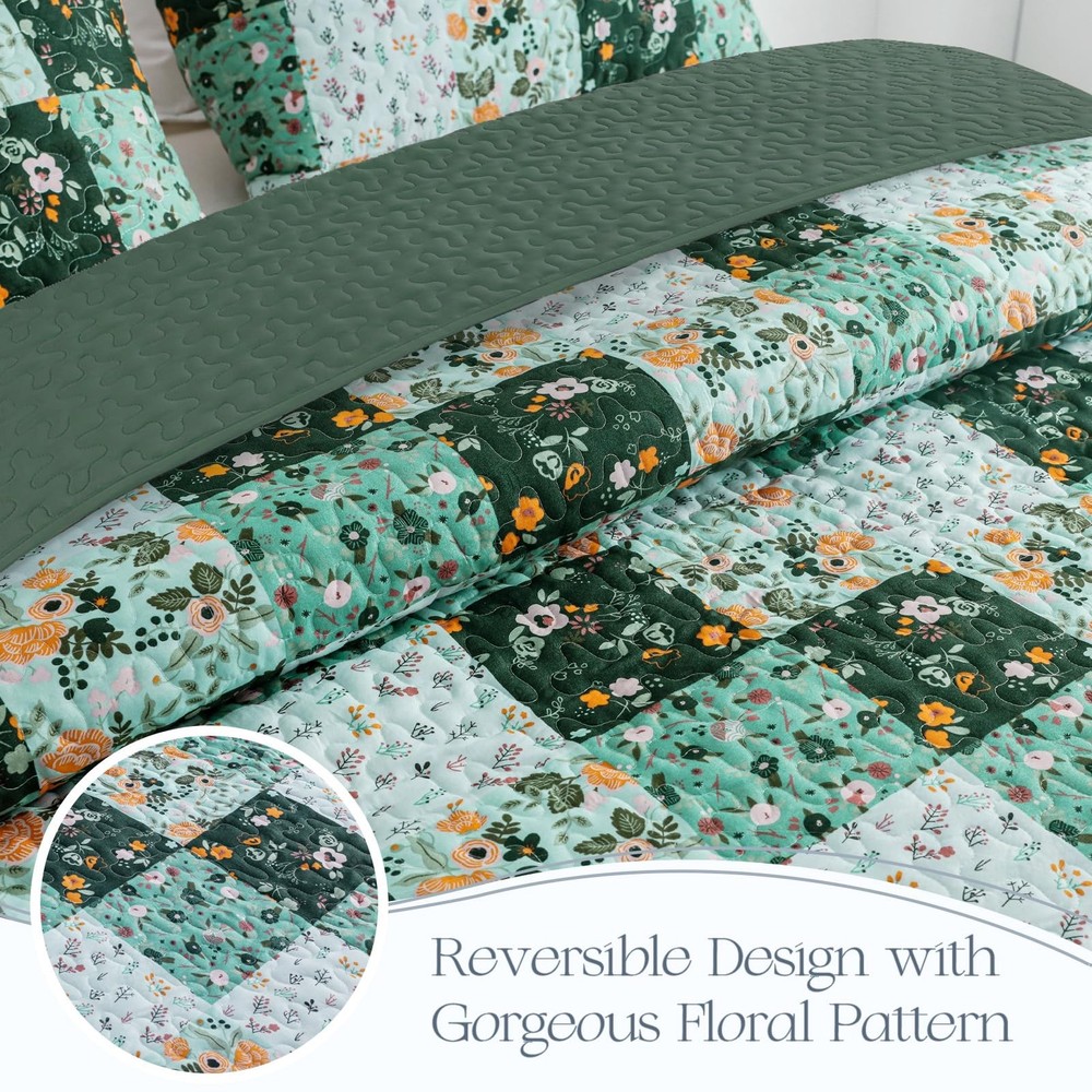 Exclusivo Mezcla Reversible Boho Quilts King (96"x104"), Patchwork Green