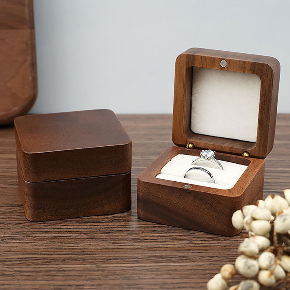 Wooden Engagement Ring Box for Proposal Wedding Pictures or Gift, Minimalist #F