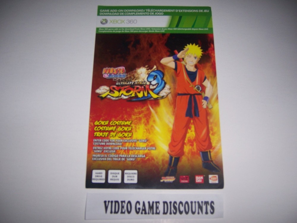 NARUTO ULTIMATE NINJA STORM 3 DLC Costume Code Xbox 360 RARE - READ DESCRIPTION