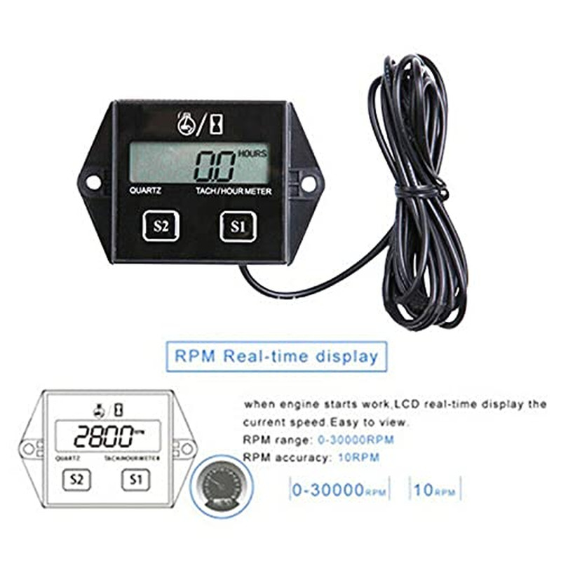 1Pcs Tiny Tach Digital Hour Meter/Tachometer for Marine Spark Mower Engine Motor