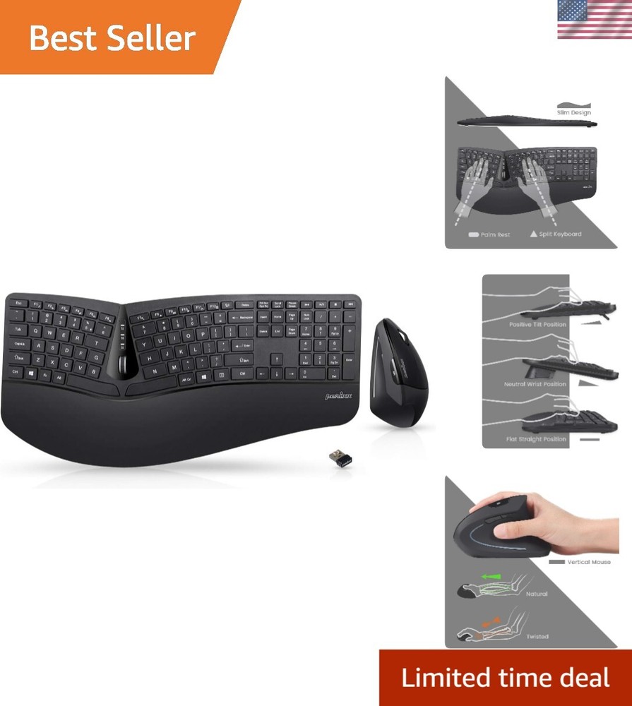 Wireless Ergonomic Keyboard and Mouse Combo with 30ft Range - Ultimate Comfort