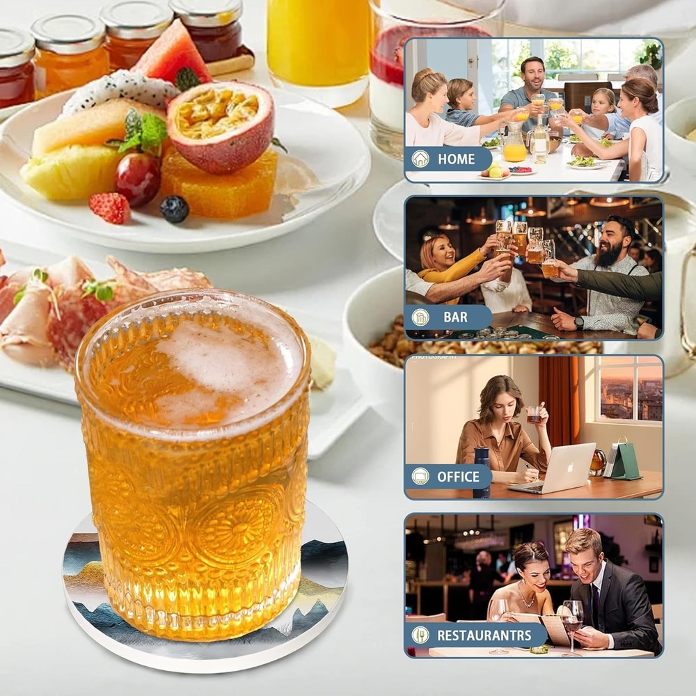 Coasters for Drinks,Modern Gold Mountain Tree Modern