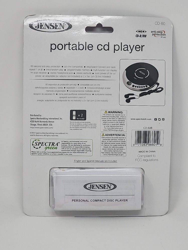 Jensen Portable CD Player with Bass Boost, Silver Black