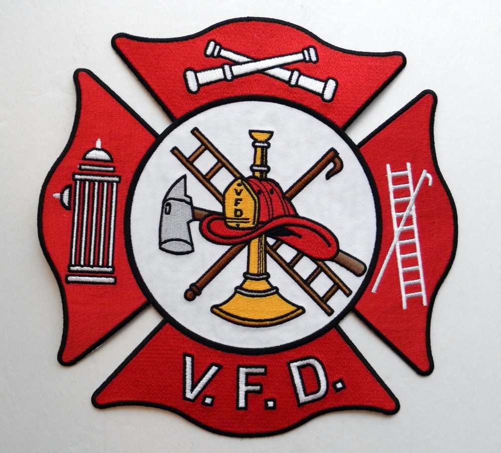 VOLUNTEER FIRE DEPT FIREFIGHTER EXTRA LARGE EMBROIDERED PATCH 10 INCHES