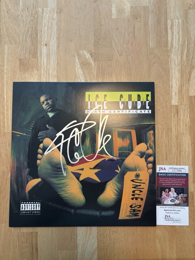 ICE CUBE SIGNED DEATH CERTIFICATE VINYL RECORD WITH JSA COA