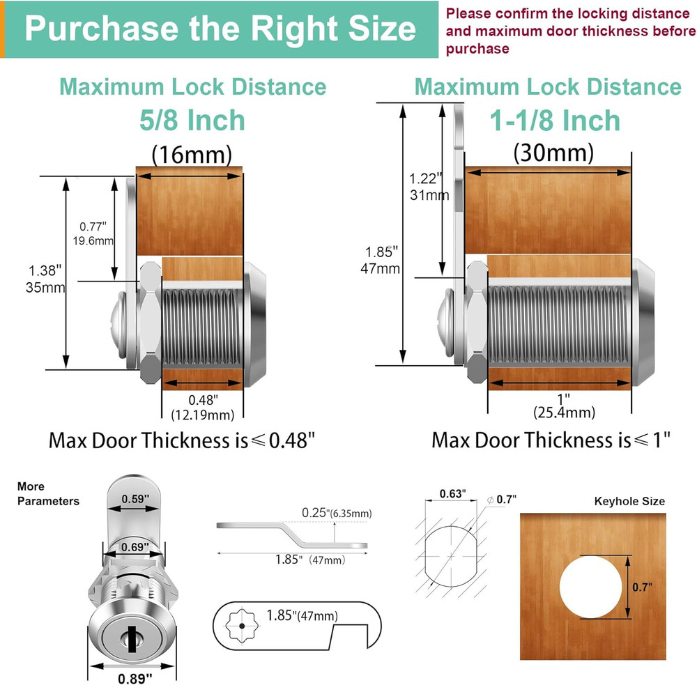 6 Pack Cabinet Locks with Keys, 5/8" Cam Lock Keyed Alike, Mailbox Lock Replacem