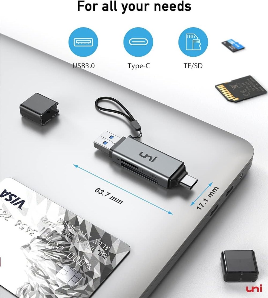 uni SD Card Reader, High-Speed USB C to Micro Adapter 3.0 Grey