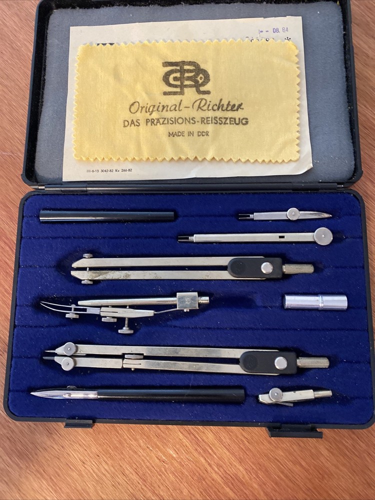 DRAFTING DRAWING SET ORIGINAL RICHTER VINTAGE COMPASSES & Tips