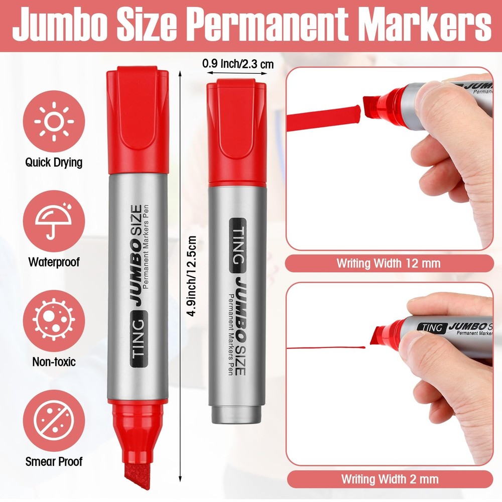 10Pack Jumbo Permanent Markers Bulk Large Chisel Tip Permanent Markers Big Huge