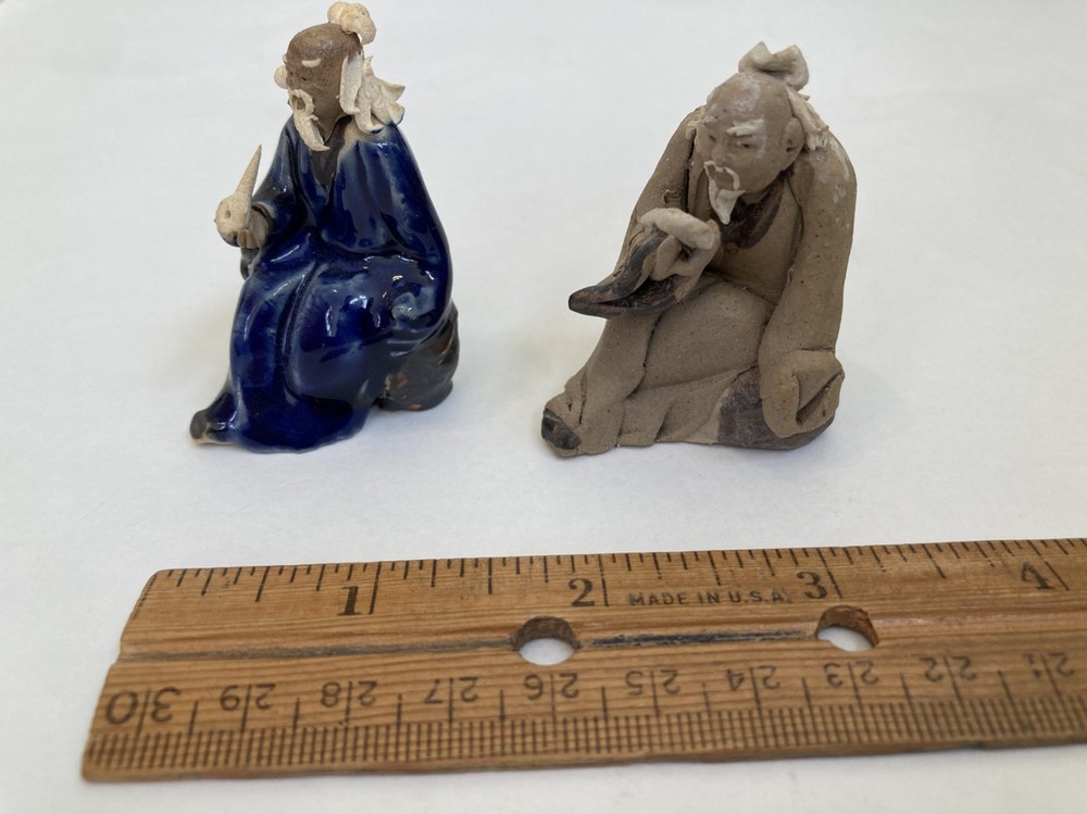 2 FIGURINES FOR BONSAI DISPLAY MUDMAN CLAY CERAMIC