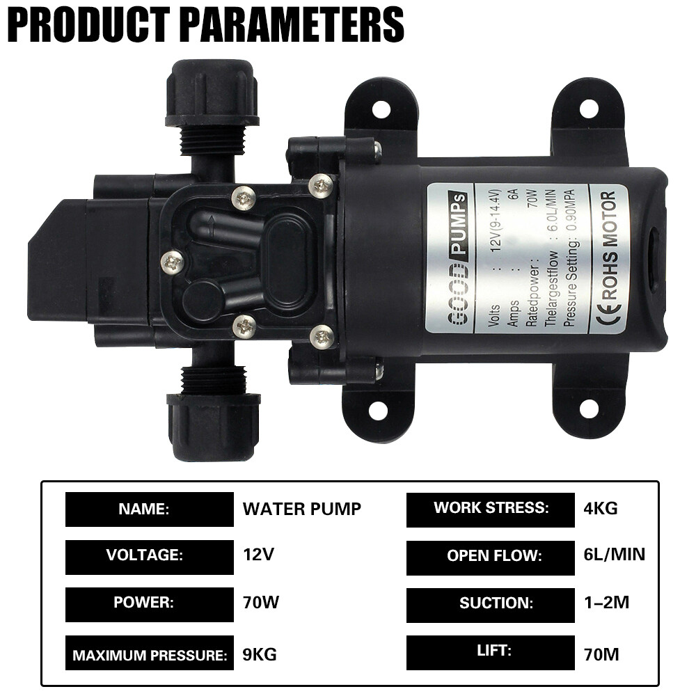 2PC 12V Water Pump 130PSI Self Priming Diaphragm High Pressure Automatic Switch