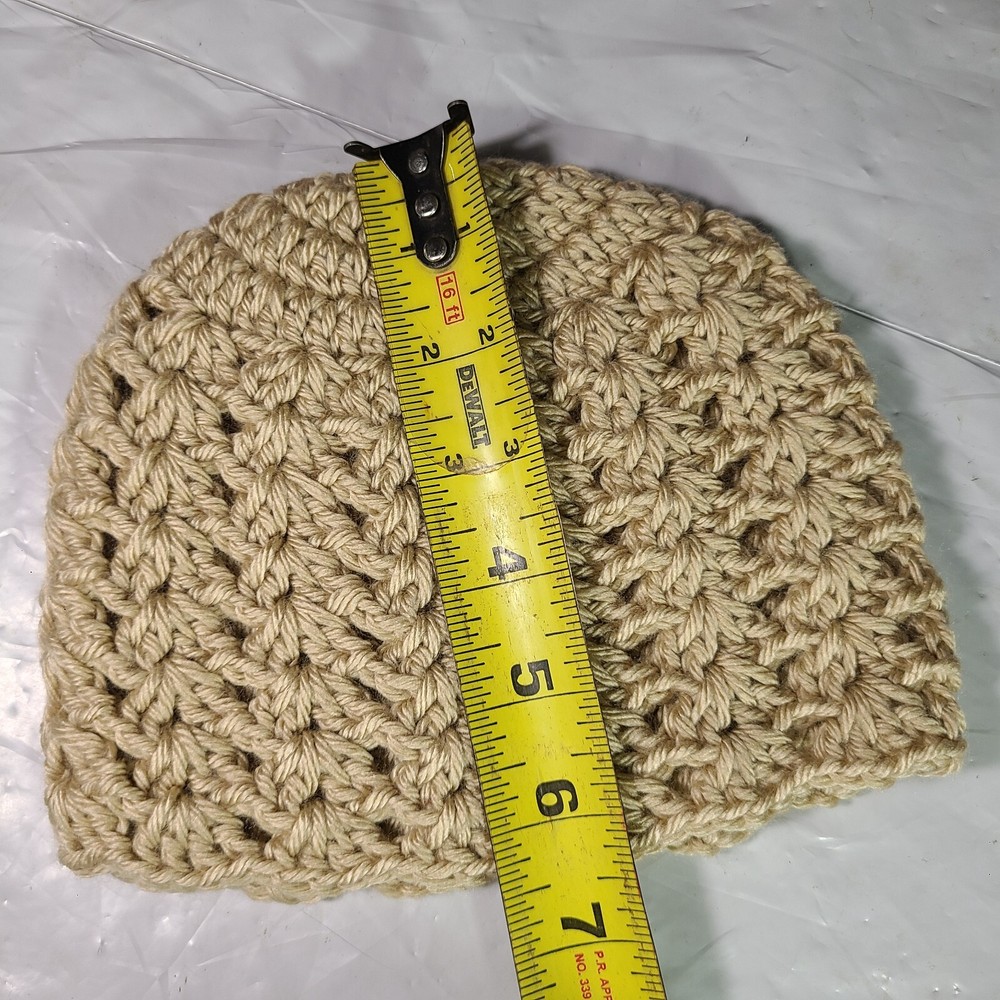 Hand Crocheted Beanie Hat Stretchy Cable Knit Solid Creamy Beige