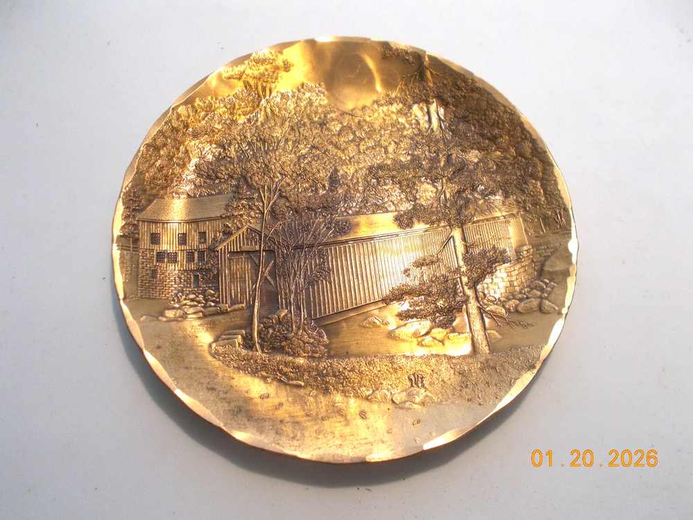 2 Wendell August Forge Solid Bronze 4-3/8" Plates: Teaching, Covered Bridge