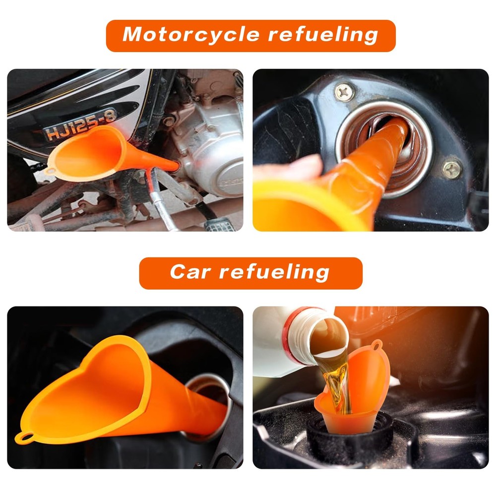 4 Pcs Plastic Long Neck Oil Funnel for Change, Multi-Function 4pcs - Orange