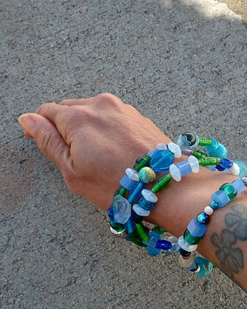 Blue & Green Glass Beaded Bracelets