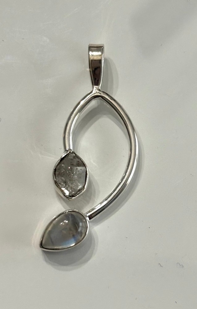 MOONSTONE WITH HERKIMER DIAMOND STERLING SILVER PENDANT