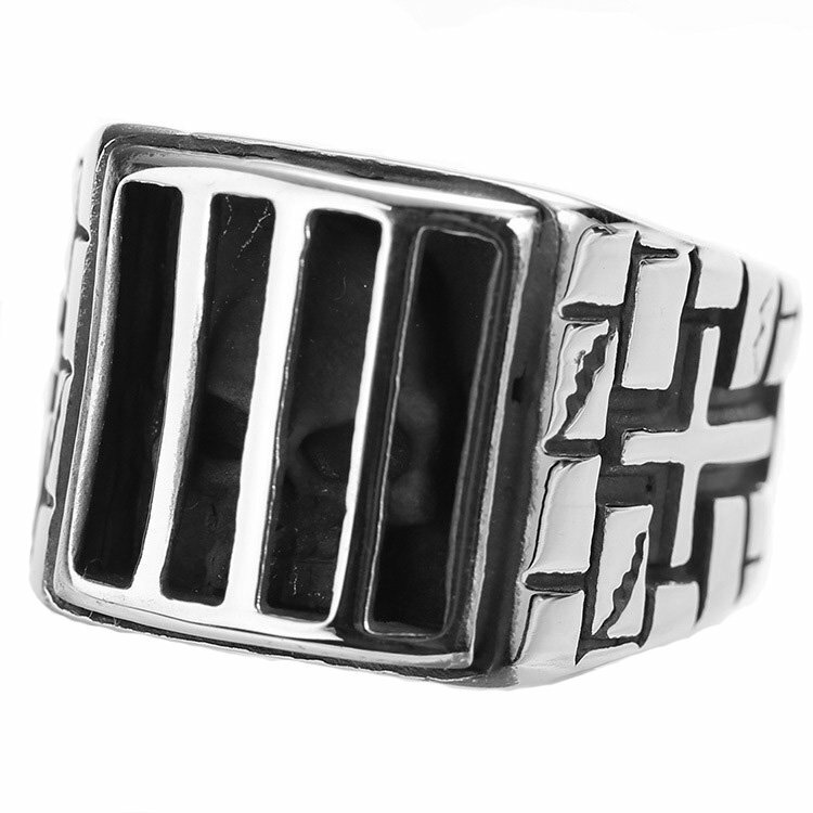 MENDEL Mens Punk Prisoner Skull Ring Band Stainless Steel Convict Jail Inmate
