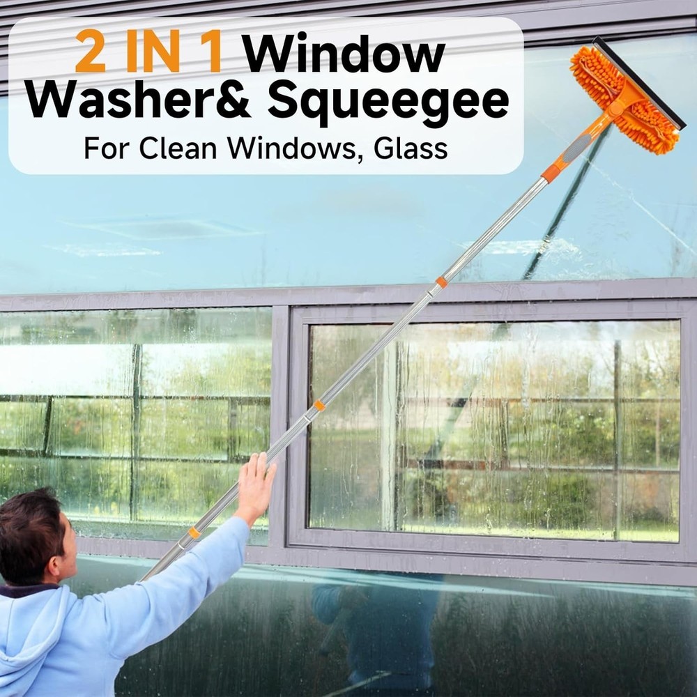 67" Squeegee Window Cleaner 2 in 1 Rotatable Window Cleaning Tool Kit with Ex...