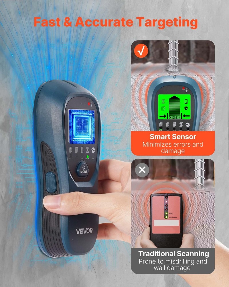 Enhanced Stud Finder 5-Mode Detection Bright LCD Audible Alert Blue Version