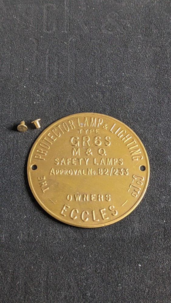 Replacement Protector GR6S Miners Lamp Badge With Rivets Brass