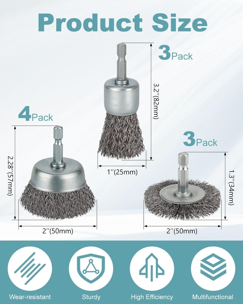 Complete Wire Brush Attachment Set - 10 Pieces for Efficient Cleaning Tasks
